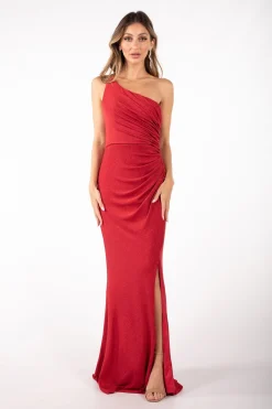 CALI One Shoulder Maxi Dress - Shimmer Red