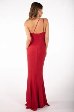 CALI One Shoulder Maxi Dress - Shimmer Red
