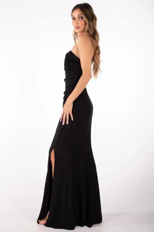 CALI One Shoulder Maxi Dress - Shimmer Black