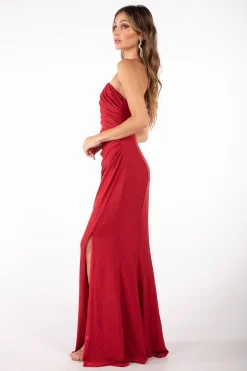 CALI One Shoulder Maxi Dress - Shimmer Red