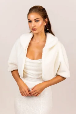 Carmela Faux Fur Collar Jacket - White