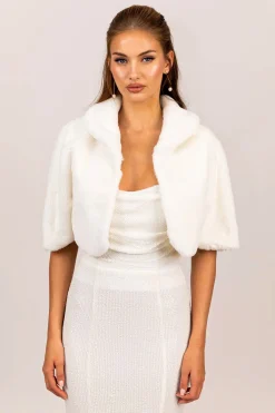 Carmela Faux Fur Collar Jacket - White