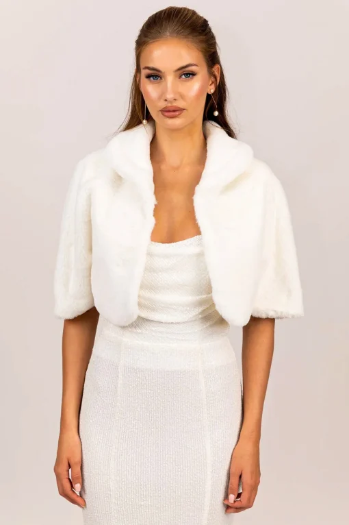Carmela Faux Fur Collar Jacket - White