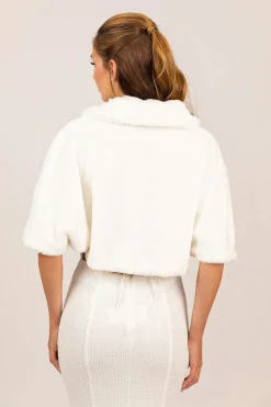 Carmela Faux Fur Collar Jacket - White
