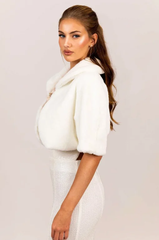 Carmela Faux Fur Collar Jacket - White