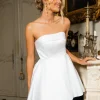 CHARLOTTE Strapless Satin Mini Dress - White