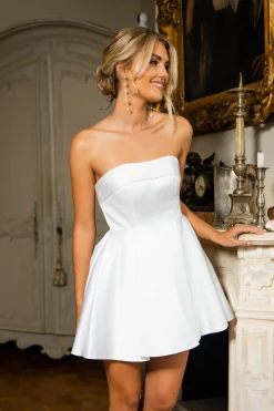 CHARLOTTE Strapless Satin Mini Dress - White