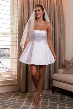 CHARLOTTE Strapless Satin Mini Dress - White
