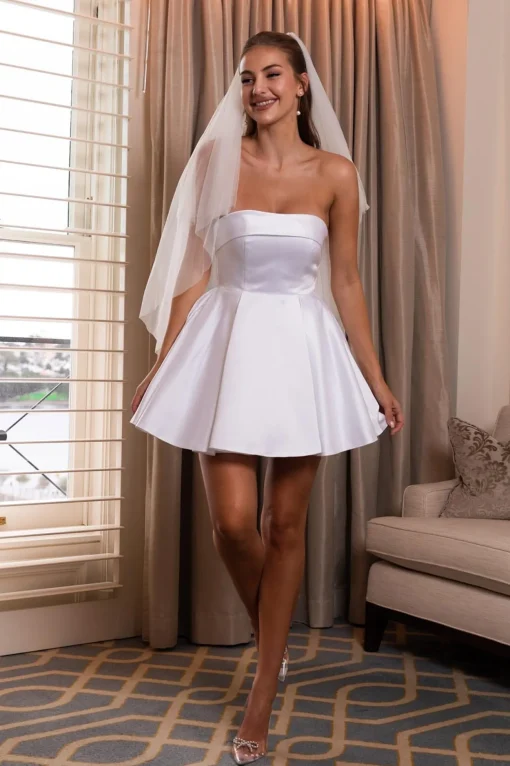 CHARLOTTE Strapless Satin Mini Dress - White