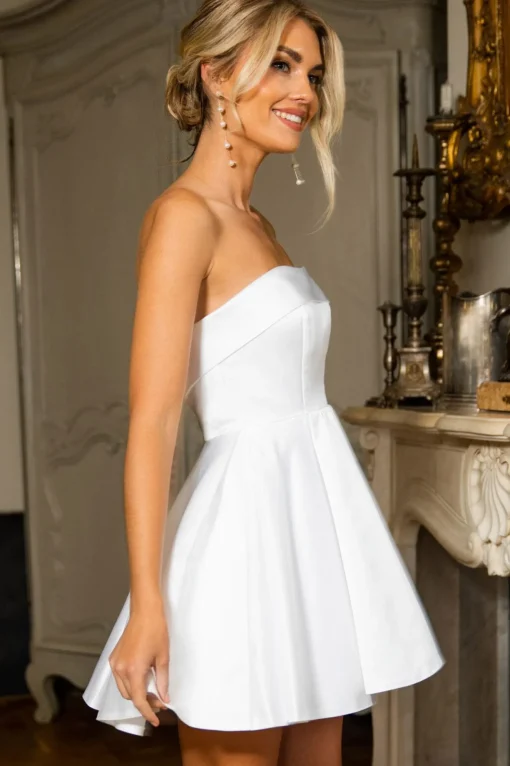 CHARLOTTE Strapless Satin Mini Dress - White