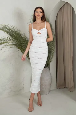 Chloe Crochet Knit Midi Dress - White