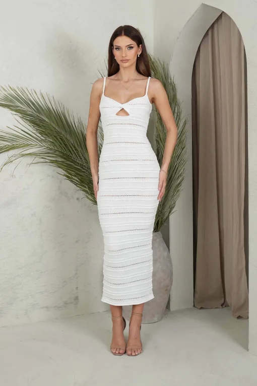 Chloe Crochet Knit Midi Dress - White