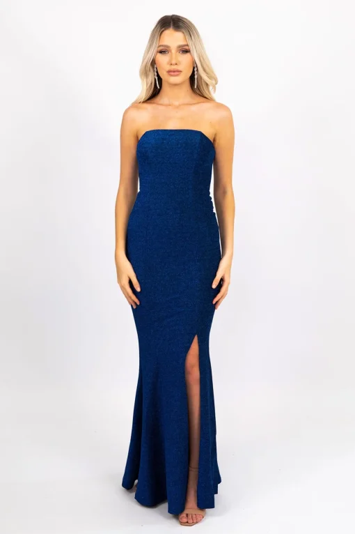 Cleo Strapless Maxi Dress - Shimmer Blue