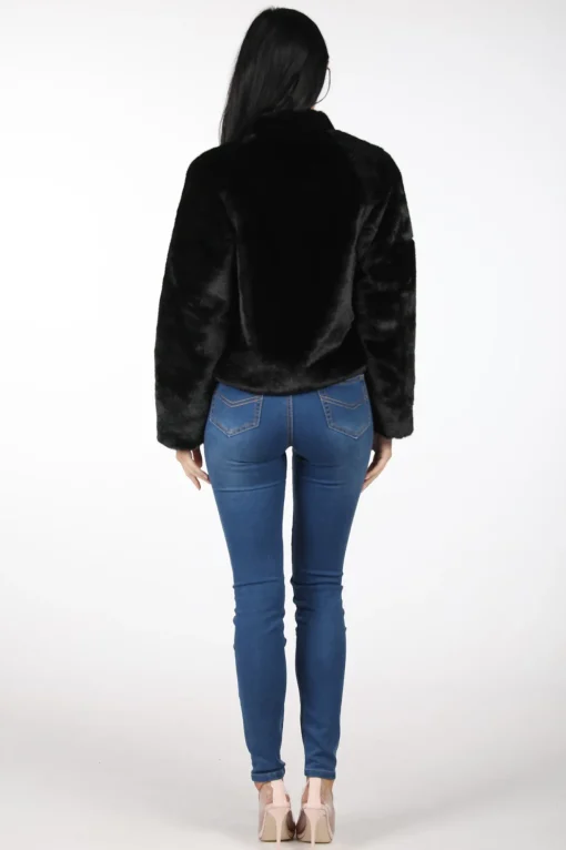Cropped Faux Fur Coat - Black