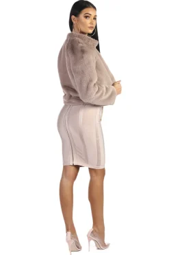Cropped Faux Fur Coat - Mocha