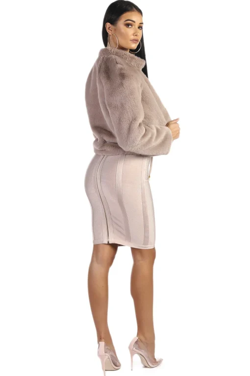 Cropped Faux Fur Coat - Mocha