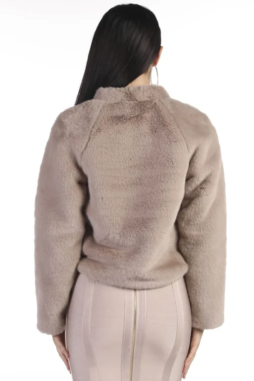 Cropped Faux Fur Coat - Mocha