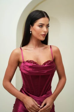 CRYSTAL Corset Gown - Burgundy