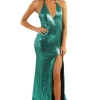 Estellina Front Slit Sequin Gown - Emerald Green