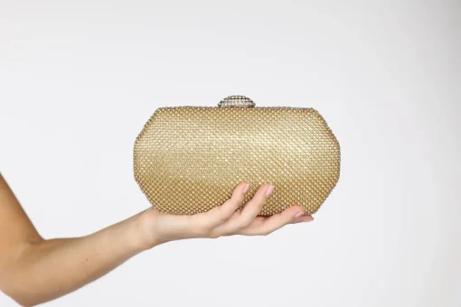 Esther Diamante Box Clutch Bag - Gold