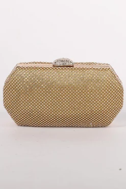 Esther Diamante Box Clutch Bag - Gold