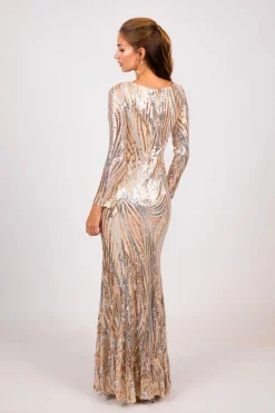 Evangeline Pattern Sequin Gown - Champagne
