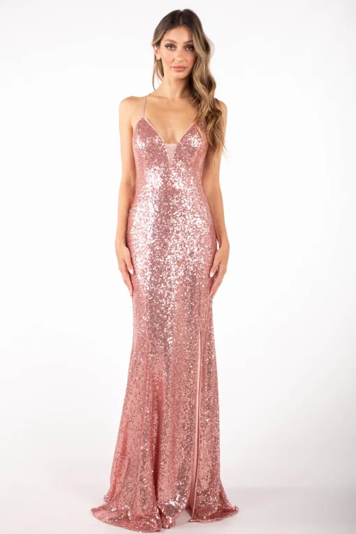Fresia Lace Up Sequin Gown - Pink