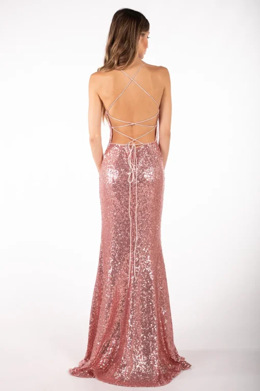 Fresia Lace Up Sequin Gown - Pink