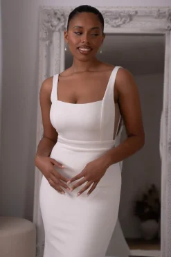 Gabrielle Square Neck Crepe Gown - Ivory