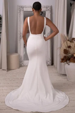 Gabrielle Square Neck Crepe Gown - Ivory