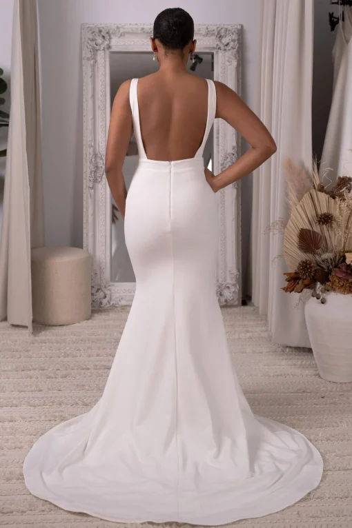 Gabrielle Square Neck Crepe Gown - Ivory