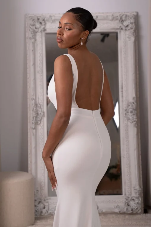 Gabrielle Square Neck Crepe Gown - Ivory