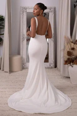 Gabrielle Square Neck Crepe Gown - Ivory