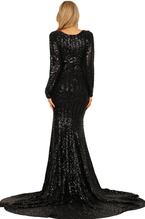 Georgia Long Sleeve Sequin Gown - Black