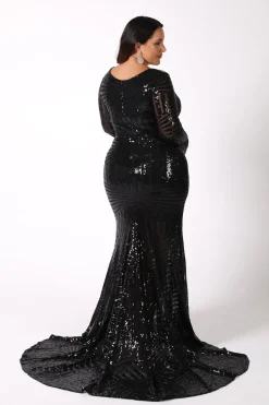 Georgia Long Sleeve Sequin Gown - Black