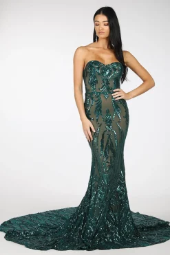 Gianna Gown Without Boned Bodice - Emerald/Nude