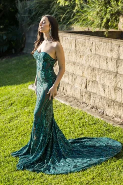 Gianna Gown Without Boned Bodice - Emerald/Nude
