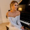 Gianna Off-Shoulder Long Sleeve Gown - White/Nude