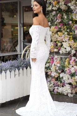Gianna Off-Shoulder Long Sleeve Gown - White/White