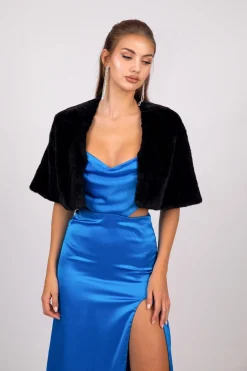 Giovanna Faux Fur Shrug - Black