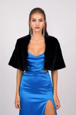 Giovanna Faux Fur Shrug - Black