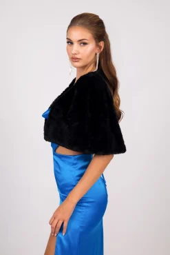 Giovanna Faux Fur Shrug - Black