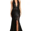 Goddess Geometric Sequin Gown - Black