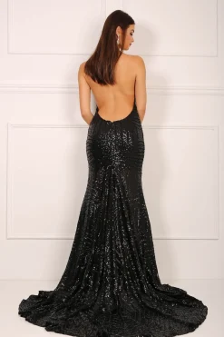 Goddess Geometric Sequin Gown - Black