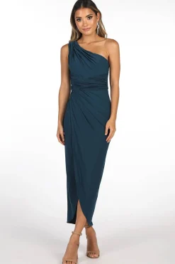 Hayden One Shoulder Midi Dress - Deep Teal