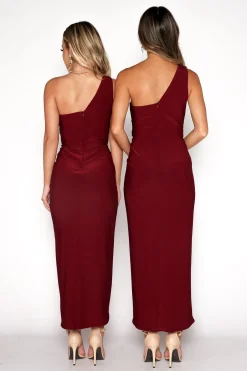 Hayden One Shoulder Midi Dress - Wine