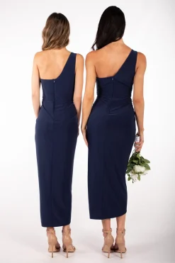Hayden One Shoulder Midi Dress - Navy