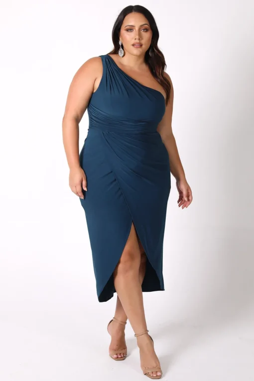 Hayden One Shoulder Midi Dress - Deep Teal