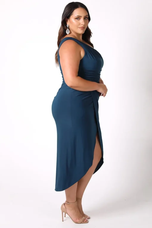 Hayden One Shoulder Midi Dress - Deep Teal