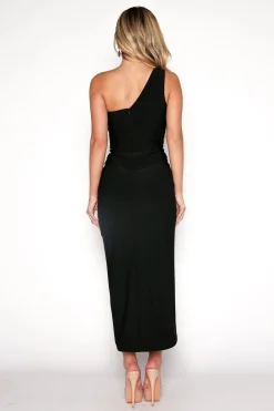 Hayden One Shoulder Midi Dress - Black